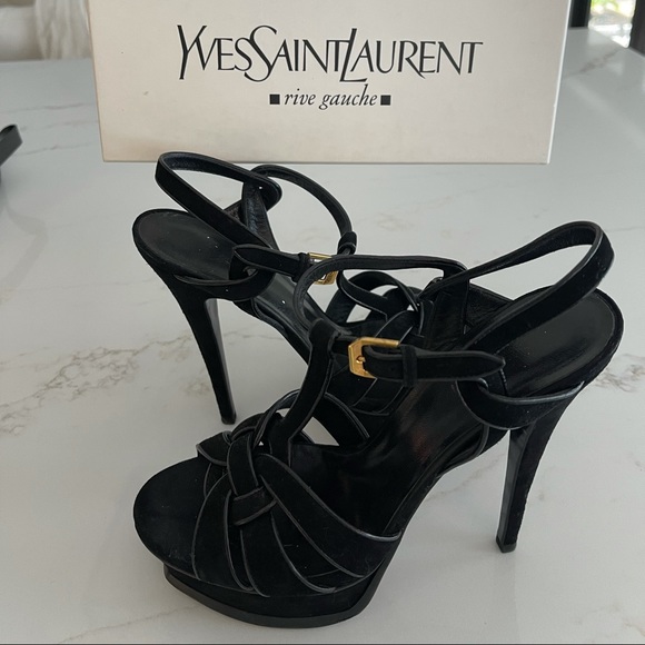 Saint Laurent Tribute Velvet Platform Sandal - Picture 3 of 7